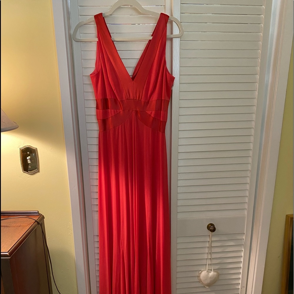 New maxi evening dress with satin trim